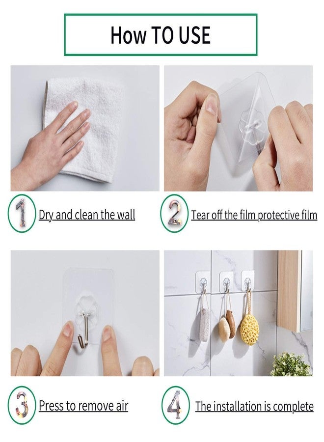 ZEYFLEEB Self Adhesive Pack of 12 Pcs Plastic Wall Hooks Heavy Duty Hooks for Hanging 10KG (Max) Magic Stickers Hooks Seamless Transparent Adhesive Hook (Whight) - Image 3